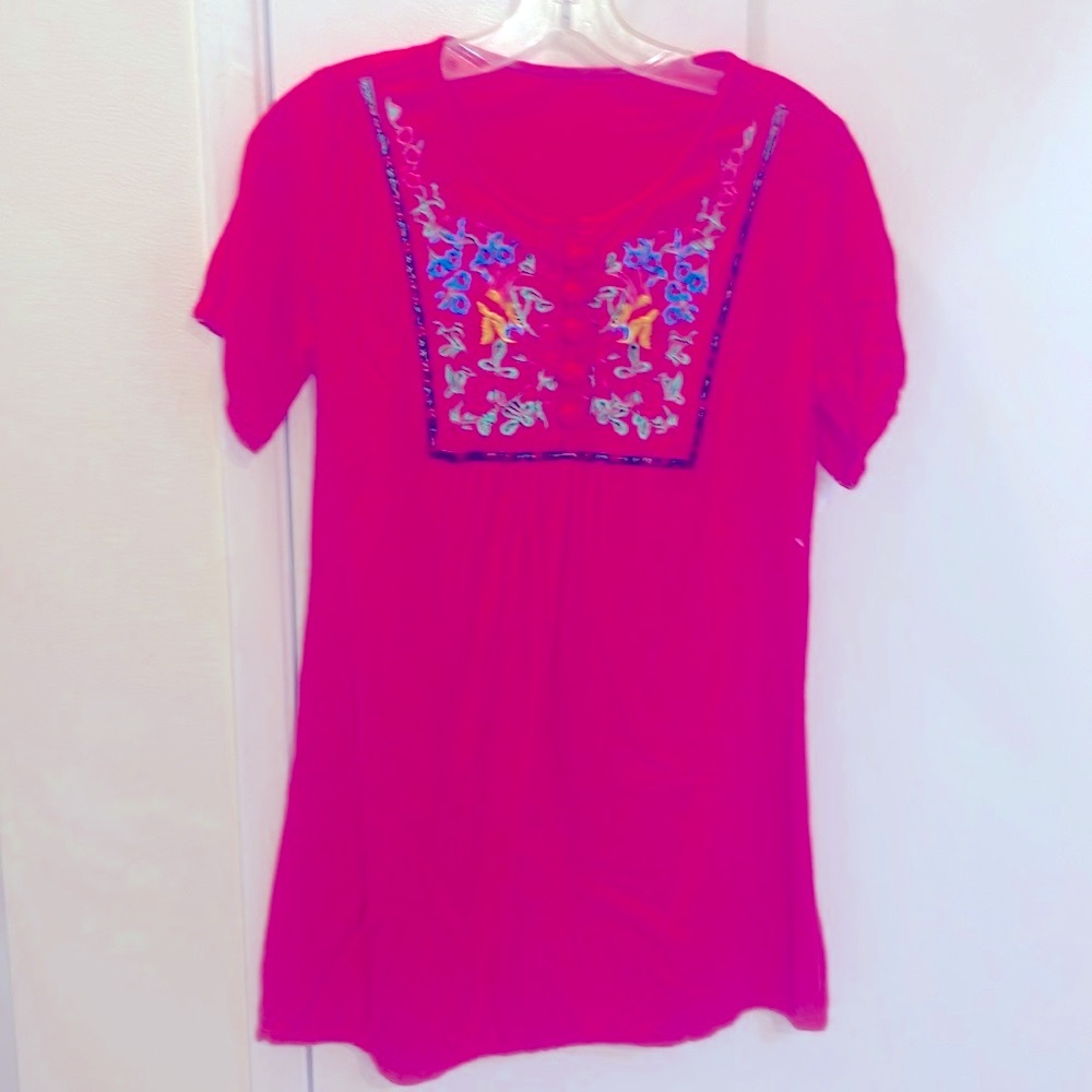 Mexican hot pink bohemian embroidered small peasant blouse